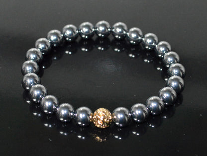 Terahertz and Lava Beads Stretch Bracelet – Capricorn & Aquarius Birthstone Bracelet, Root Chakra - Vitality, Libido, Protection