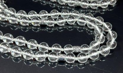 Illuminate Your Path: Hand-Knotted 8mm Clear Crystal Quartz Mala Beads Necklace - Leo Birthstone Sun Sign - Crown Chakra