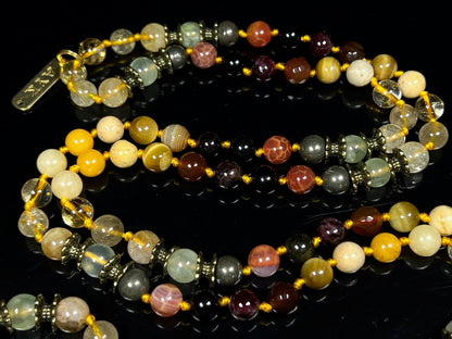 Hand Knotted Abundance Alchemist Mala Beads Necklace | Manifestation Crystals | 8mm 108 Beads | Solar Plexus & Root Chakras | Universal Zodiac Birthstones | Ethically Sourced