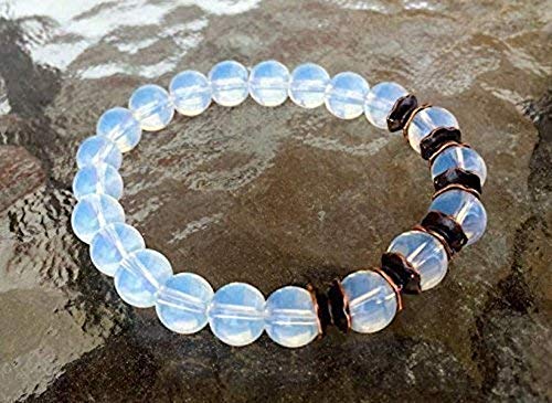 AWAKEN YOUR KUNDALINI Opal Opalite Stretch Bracelet, Birthstone for October, Libra & Scorpio Sun Sign, Crown Chakra