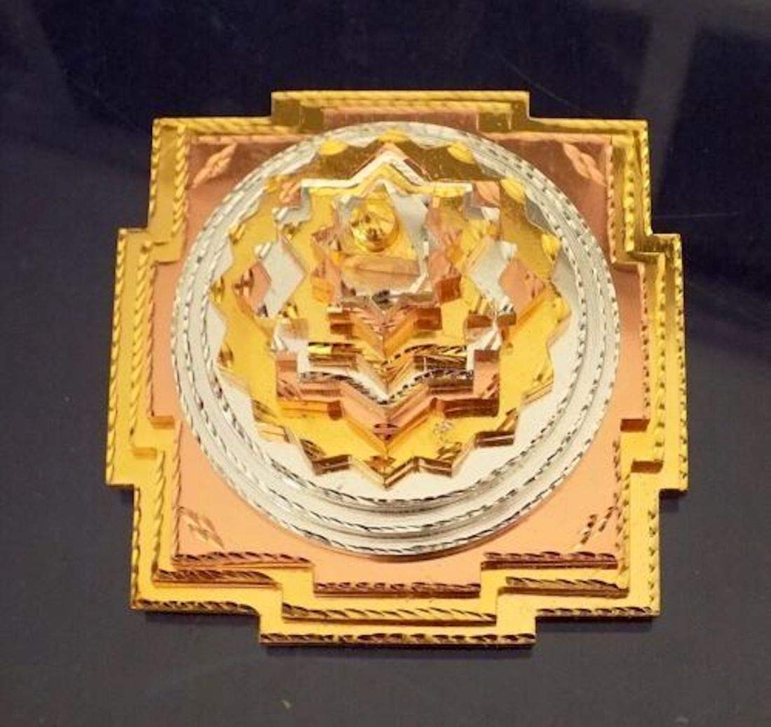 AWAKEN YOUR KUNDALINI Sri Yantra, Meru Yantra, Sri Chakra in Brass Size 3" Inch - Spiritual Powers, Vaastu Dosh, Prosperity - 3D - 3 Tone