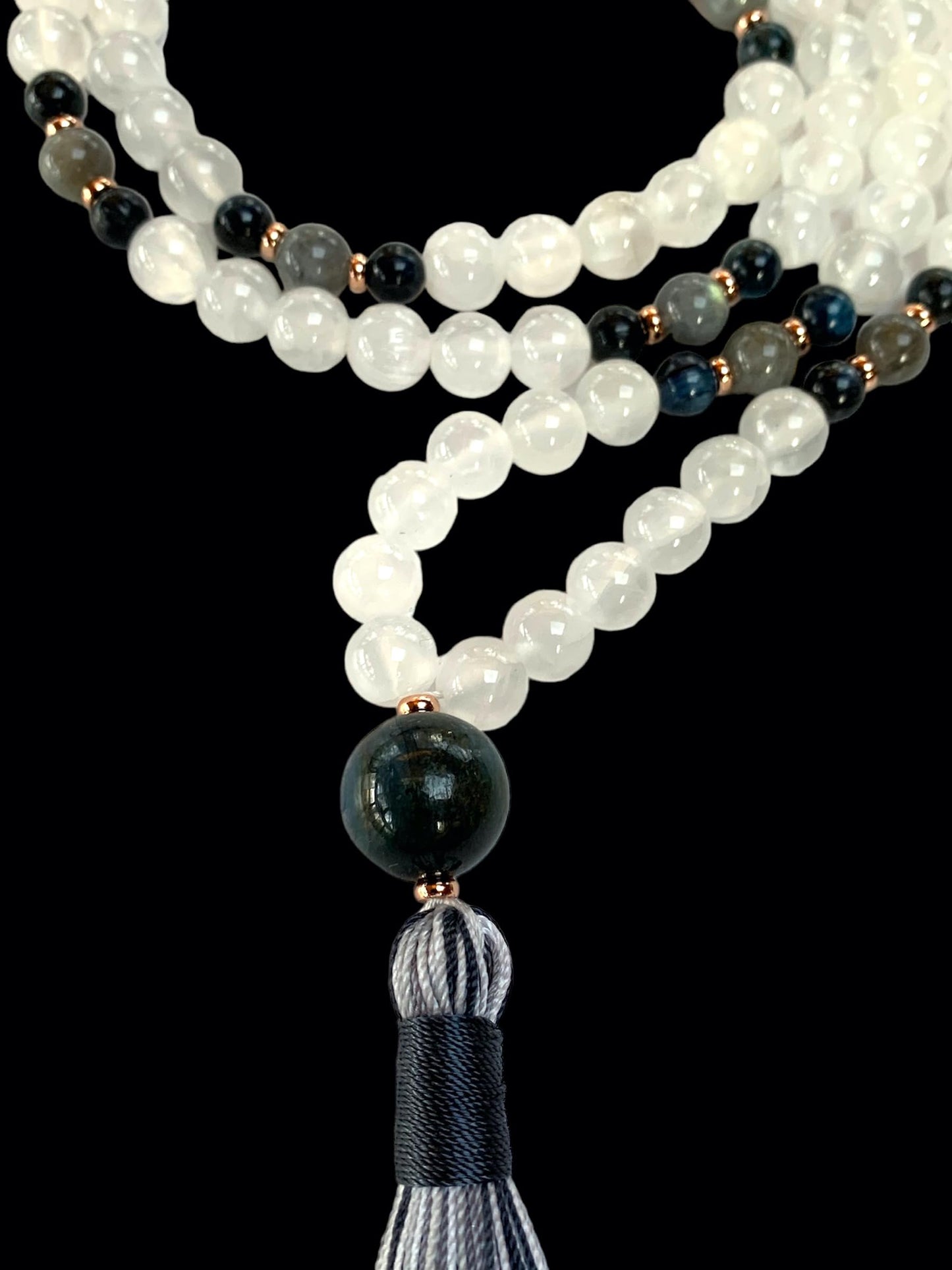Selenite, Blue Kyanite & Labradorite Mala Necklace | 108 Beads | SHASHI & ALIGN Collection