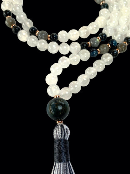 Selenite, Blue Kyanite & Labradorite Mala Necklace | 108 Beads | SHASHI & ALIGN Collection