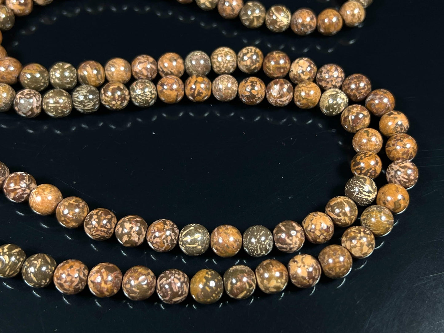 Handmade Natural Coquina Jasper Mala Beads Necklace – 8mm, 108 Beads – Root & Sacral Chakra, Aries & Scorpio Birthstone
