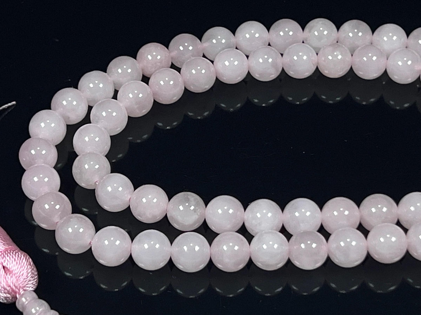 Crystal Mala Beads Necklace Reiki Healing Gem Stones Blessed & Energized Handmade 108 Buddhist Prayer Beads Buddha Beaded Necklaces Yoga Meditation Jewelry - w/ Velvet Pouch ( Rose Quartz, 8 mm )