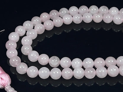 Crystal Mala Beads Necklace Reiki Healing Gem Stones Blessed & Energized Handmade 108 Buddhist Prayer Beads Buddha Beaded Necklaces Yoga Meditation Jewelry - w/ Velvet Pouch ( Rose Quartz, 8 mm )