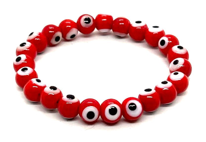 Embrace Passion & Energy - Handmade Red Evil Eye Charm Bracelet (8mm Beads) - Aries & Sagittarius Birthstone - Sacral Chakra Balance