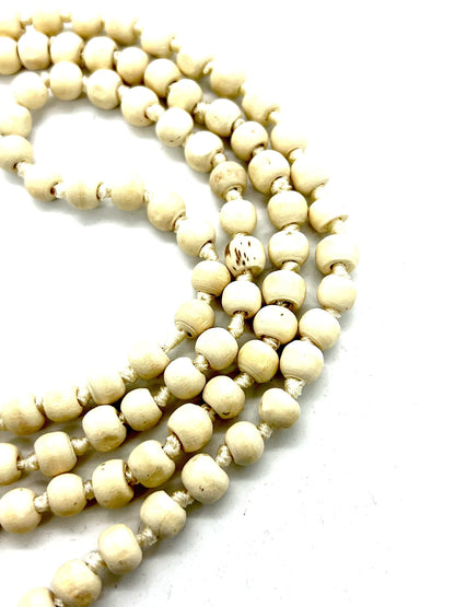 Tulsi Mala Beaded Necklace - Hand Knotted Tulasi Beads - 7 Chakra Mala (White String)