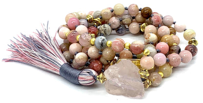 Pink Opal Mala Necklace | 8mm 108 Beads Hand-Knotted | AMOR Collection