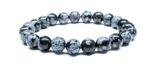 Snowflake Obsidian Stretch Bracelet - Sagittarius Birthstone Jewelry For November & December - Root Chakra Balancing & Alignment