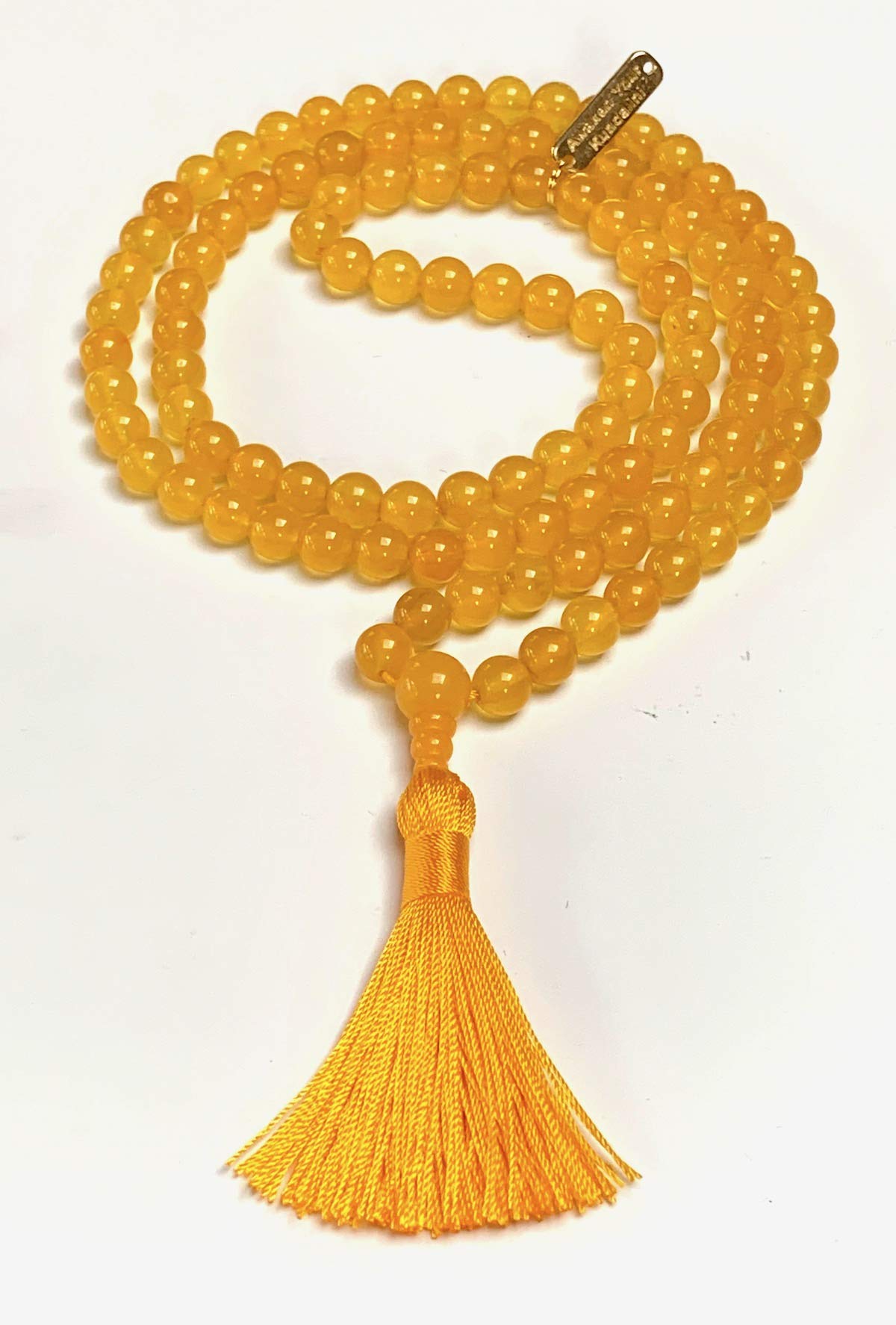 Awaken Your Kundalini Crystals Mala Beads Necklace Reiki Healing Stones Blessed & Energized Handmade 108 Buddhist Prayer Beads - Comes w/Velvet Pouch (Yellow Agate or Onyx, 8 mm)