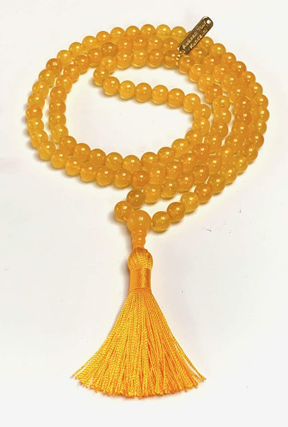 Awaken Your Kundalini Crystals Mala Beads Necklace Reiki Healing Stones Blessed & Energized Handmade 108 Buddhist Prayer Beads - Comes w/Velvet Pouch (Yellow Agate or Onyx, 8 mm)