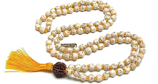 AWAKEN YOUR KUNDALINI Spiritual Harmony Tulsi Mala Necklace with 5 Mukhi Rudraksha - Cancerian Birthstone - Heart & Sacral Chakra Balance