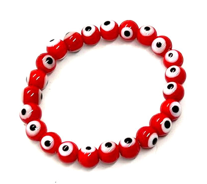 Embrace Passion & Energy - Handmade Red Evil Eye Charm Bracelet (8mm Beads) - Aries & Sagittarius Birthstone - Sacral Chakra Balance