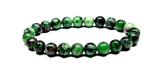 Ruby Zoisite Beaded Stretch Bracelet - 8mm Beads - July Birthstone - Leo Sun Sign - Heart Chakra Alignment & Balancing
