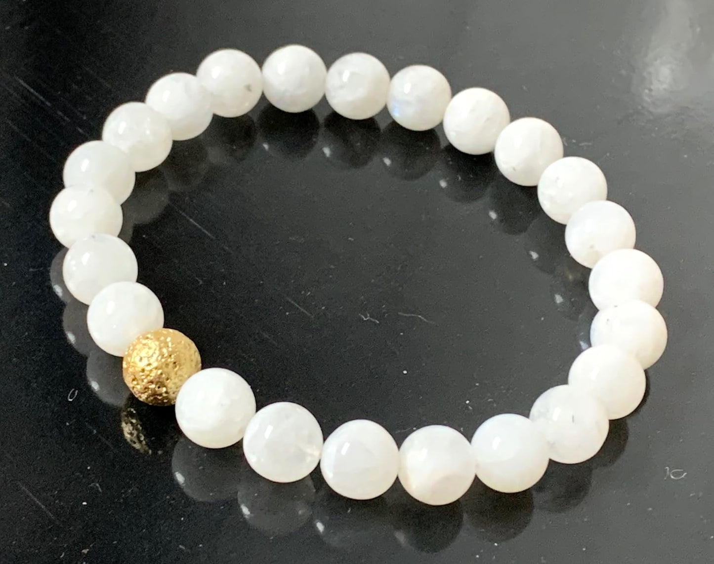Moonstone And Lava Stretch Bracelet - Cancer Birthstone - Sacral & Crown Chakra Jewelry