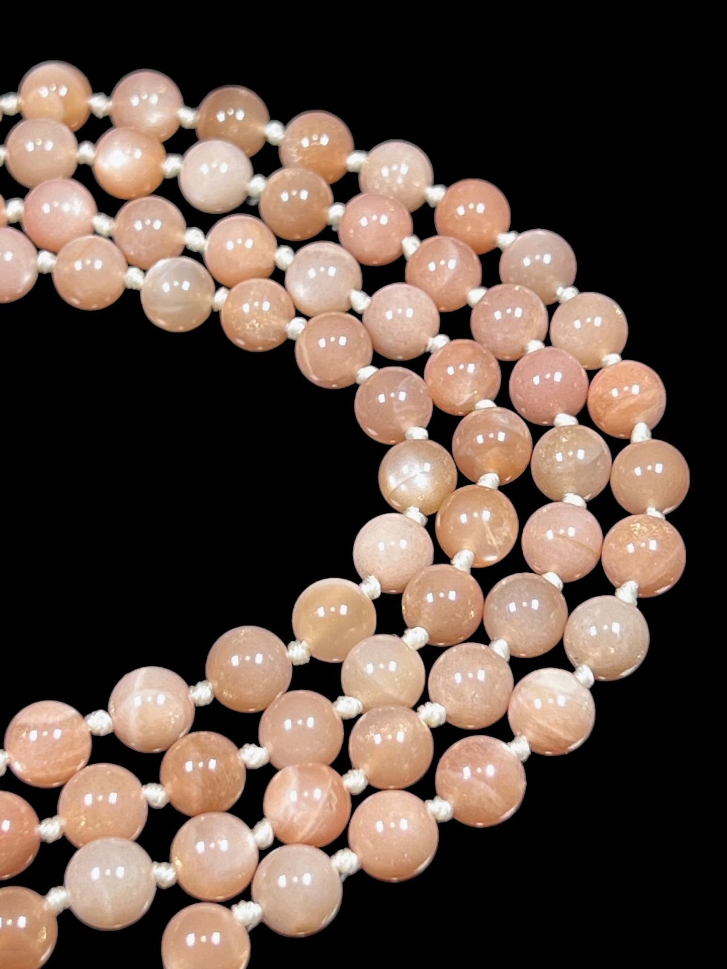 Hand Knotted Peach Moonstone Mala Necklace – Emotional Healing & Divine Feminine Energy | Sacral Chakra | VESTA Collection