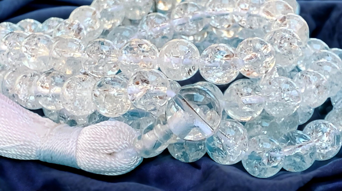 Himalayan Ice Crystal Quartz Mala Necklace: All Zodiac Signs - Clarity & Amplification - Crown Chakra (8mm 108 Beads)