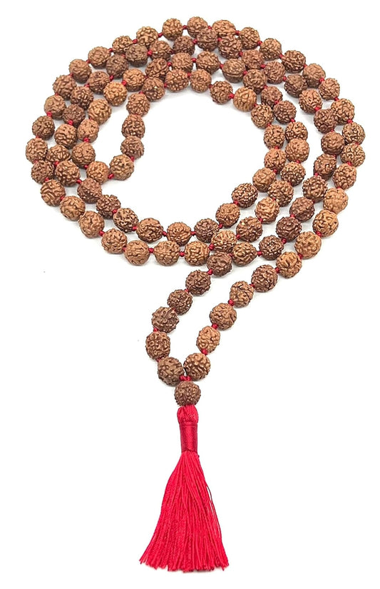 Hand-Knotted 5 Mukhi Rudraksha Mala Necklace (10mm 108 Beads) - Universal Sun Sign, Chakra Balance & Harmony
