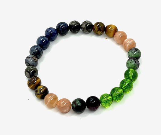 Unleash Your Inner Radiance: Leo Constellation Bracelet (8mm) - Multi-Chakra Alignment, Lapis Lazuli, Black Opal (Leo Birthstone), Peridot, Tiger's Eye, Ruby Zoisite, Rhodochrosite