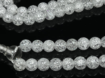 Handmade Crackle Crystal Quartz Mala Necklace – 6mm & 8mm | 108 Beads | Crown Chakra & April Birthstone | Ethically Sourced
