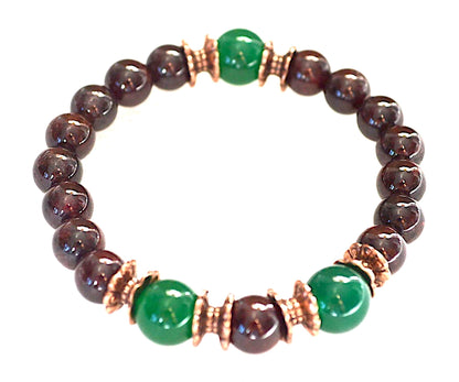 Ignite Passion & Abundance: Garnet & Green Jade Stretch Bracelet (8mm Beads) - Capricorn & Aquarius Birthstone & Root & Sacral Chakra Harmony