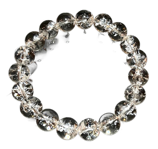 Himalayan Ice Nirvana Crystal Quartz Stretch Bracelet - 10mm AAAAA Grade - April Birthstone, Aries - Crown Chakra