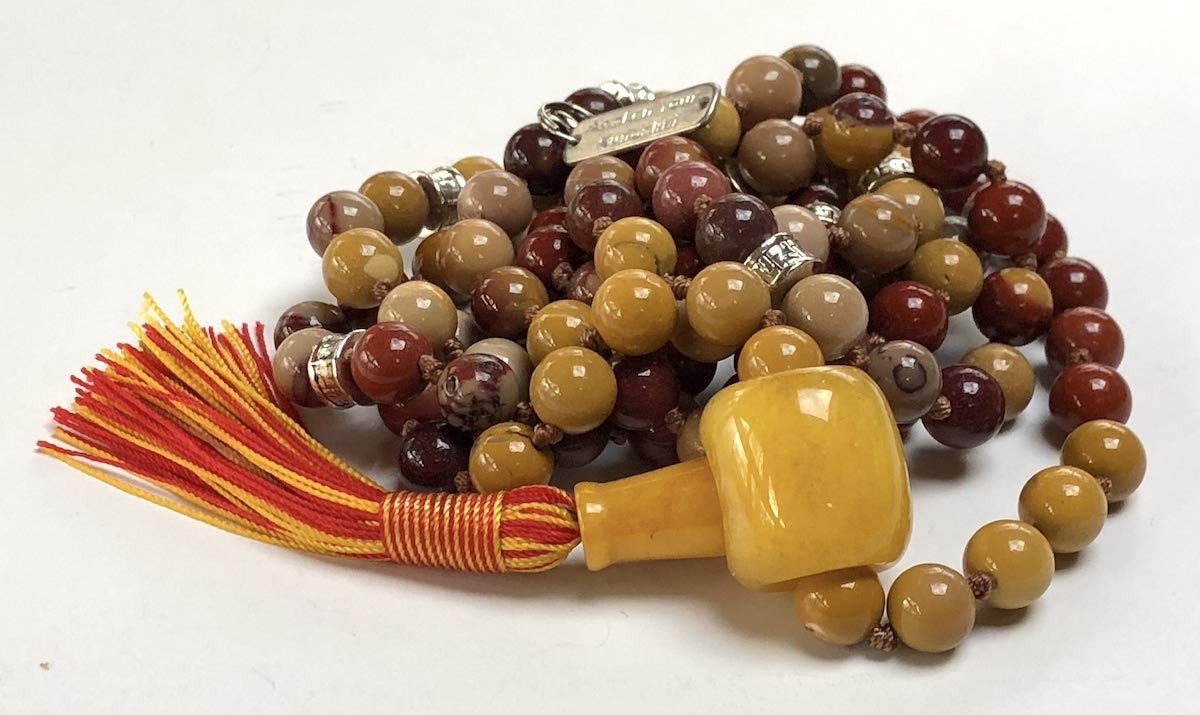Certified Energized Mala Beads Necklace with COA - Chakra Mala - Japa Mala - 8mm 108 Buddhist Prayer Beads - Meditation Mala - Tassel Necklace – Zodiac/Sun Sign stones (Mookaite)