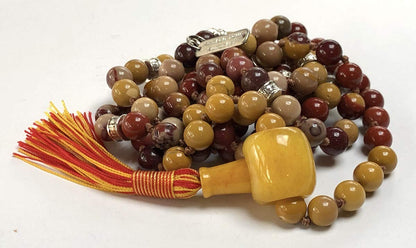 Certified Energized Mala Beads Necklace with COA - Chakra Mala - Japa Mala - 8mm 108 Buddhist Prayer Beads - Meditation Mala - Tassel Necklace – Zodiac/Sun Sign stones (Mookaite)