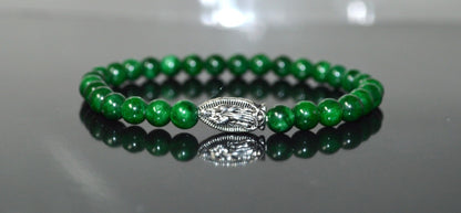 Green Jade Stretch Bracelet with Lucky Charm Accents - Taurus Birthstone for May - Heart Chakra