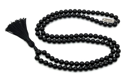 VESTA Black Tourmaline Mala Necklace | 108 Hand-Knotted 8mm Beads for Grounding & Protection | Root Chakra | Capricorn Birthstone | Handmade in USA