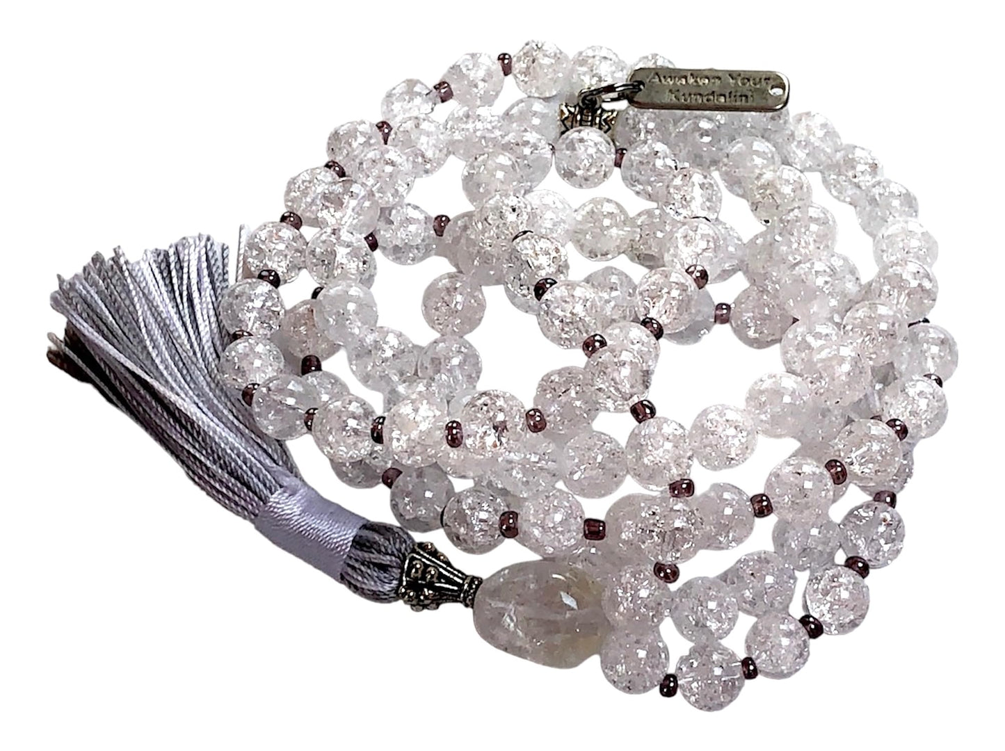 AWAKEN YOUR KUNDALINI Crystal Quartz Mala Beads Necklace, 8mm Beads, Gemini Birthstone, Crown Chakra Healing Jewelry