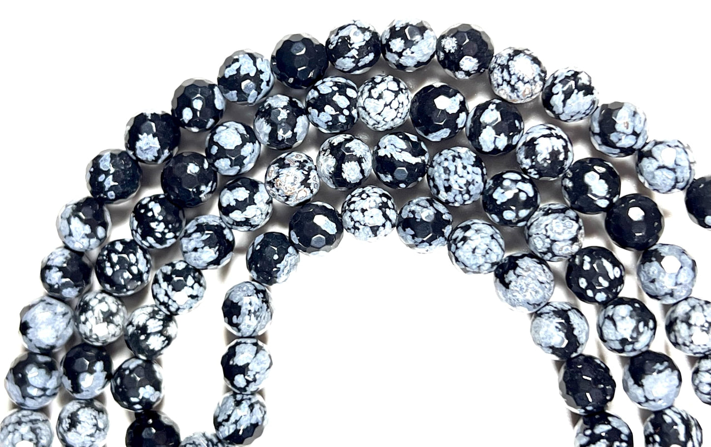 Snowflake Obsidian Mala Beads Necklace, Facetted 8mm 108 Mala Beads, Capricorn and Virgo Birthstone Crystal Gemstones