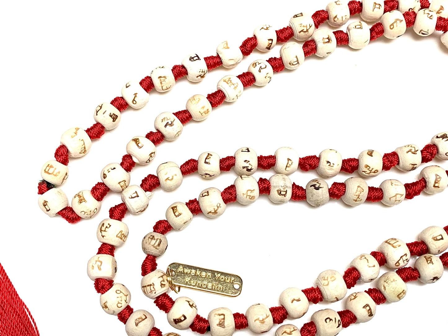 Tulsi Mala Beads Necklace w/ 5 Mukhi Rudraksha – 8mm Beads with "Ram" Inscription – Root Chakra & Aries Birthstone – Meditation Jewelry
