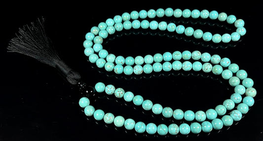 Handmade Natural Blue Turquoise Mala Beads Necklace | 8mm | 108 Beads | Wisdom & Tranquility Mala | Sagittarius Birthstone & Throat Chakra