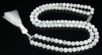 Handmade Crackle Crystal Quartz Mala Necklace – 6mm & 8mm | 108 Beads | Crown Chakra & April Birthstone | Ethically Sourced