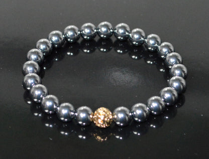 Terahertz and Lava Beads Stretch Bracelet – Capricorn & Aquarius Birthstone Bracelet, Root Chakra - Vitality, Libido, Protection