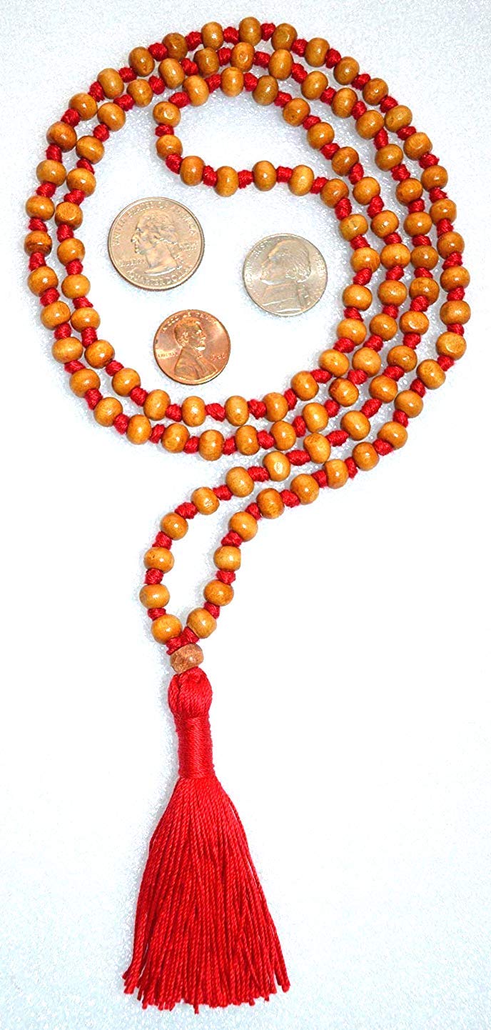 Awaken Your Kundalini Tulsi mala beads necklace hand knotted mala holy basil beads 8 mm 108 Buddhist prayer beads 7 Chakra mala colors - w/Velvet mala pouch (FIRST ROOT CHAKRA)