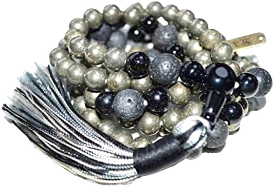 VULCAN - Pyrite,Tourmaline & Lava Mala Necklace - Spiritual Warrior