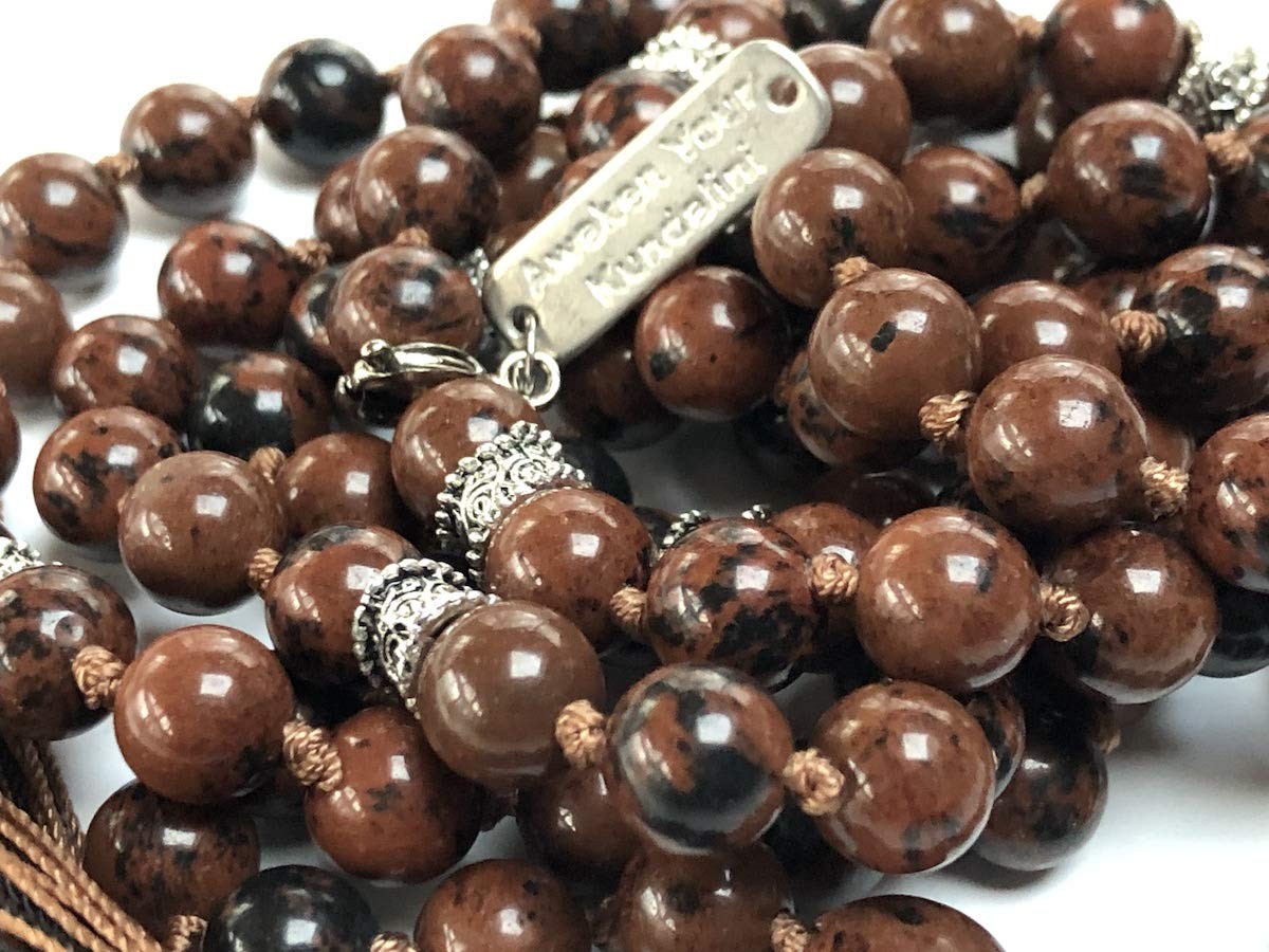Hand-Knotted Mahogany Obsidian Mala (8mm, 108 Beads) - Ignite Creativity & Inner Strength - Crown & Root Chakra Alignment, Scorpio Birthstone