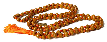 Awaken Your Kundalini Tulsi mala beads necklace hand knotted mala holy basil beads 8 mm 108 Buddhist prayer beads 7 Chakra mala colors - w/Velvet mala pouch (SECOND SACRAL CHKARA)