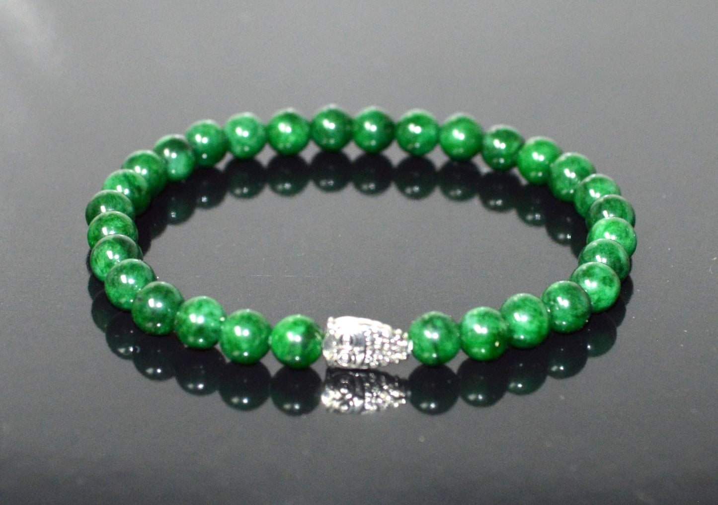 Green Jade Stretch Bracelet with Lucky Charm Accents - Taurus Birthstone for May - Heart Chakra