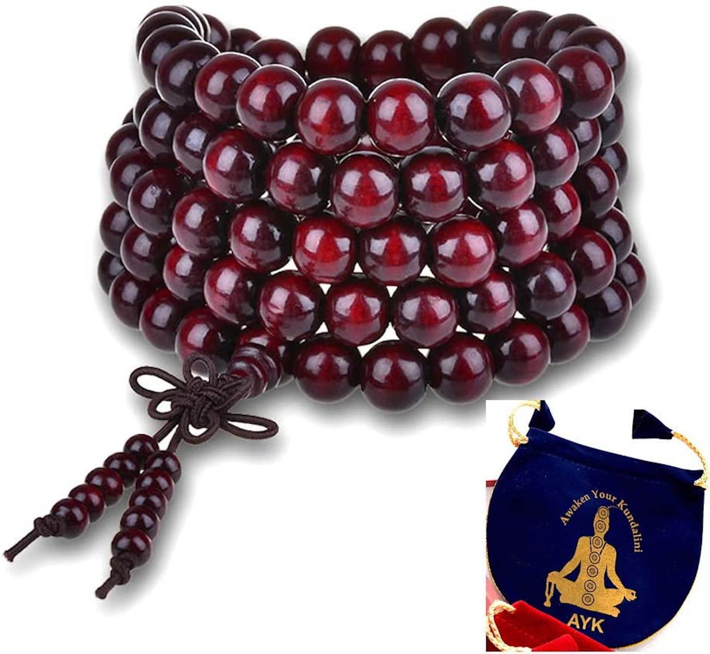Rosewood Wrap Mala Necklace | 12mm Beads | ARANYA Collection