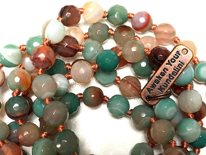 Experience Serenity & Balance with the Hand-Knotted Indian Agate Mala Beads Necklace - Taurus & Gemini Birthstone, Heart & Root Chakra Activation
