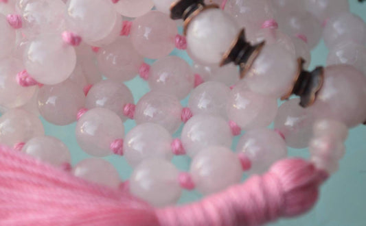 Rose Quartz Mala Beads Necklace, Healing Heart Chakra Mala, Pink Jewelry, Knotted 10mm 108 Beads Rosary