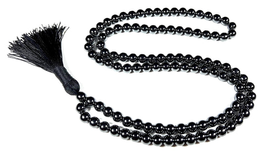 FEROX Hematite Mala Necklace | 108 Hand-Knotted 8mm Beads for Grounding, Protection & Root Chakra Healing | Confidence Crystal | Handmade in USA