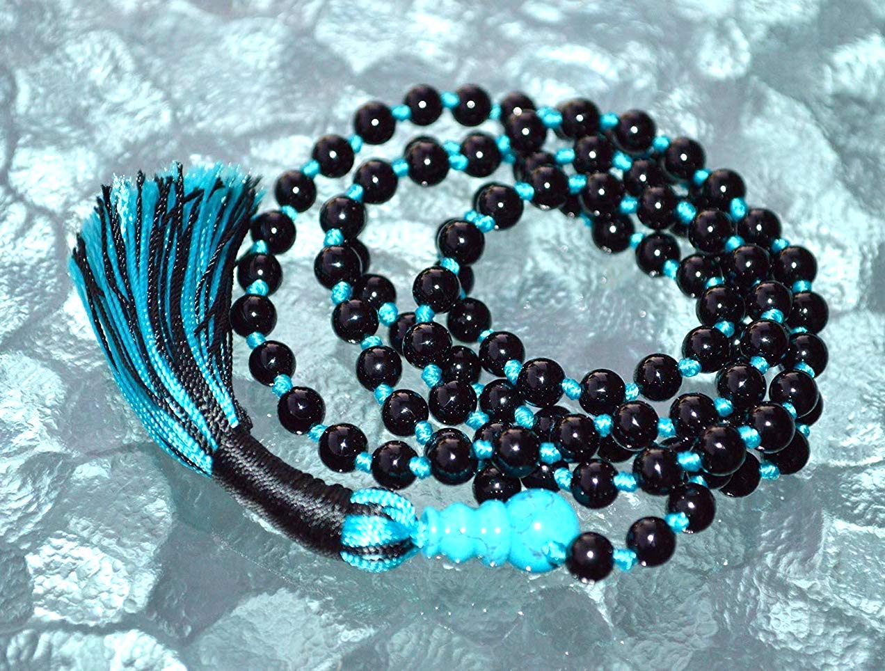 Hand-knotted 108 bead Black Tourmaline Mala for root chakra grounding and EMF protection