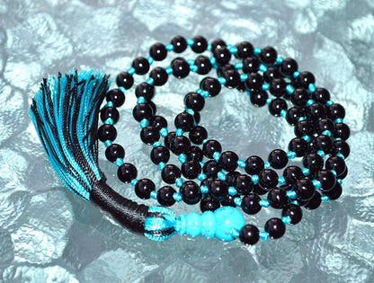 Hand-knotted 108 bead Black Tourmaline Mala for root chakra grounding and EMF protection
