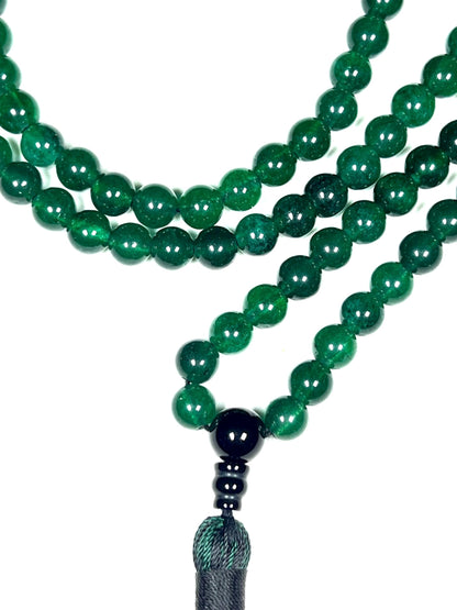 Handmade Agate Mala Beads Necklace with Black Onyx Guru Bead – 108 Beads – 8mm – Multicolor Options – Chakra Balancing & Zodiac Birthstone – Meditation Jewelry