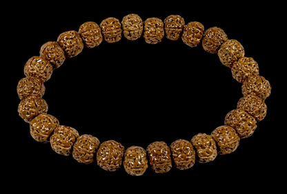 5 Mukhi Chikna Pathri Rudraksha Bracelet - AAA Grade 8mm Rudraksh Beads - Root Chakra Balance & Universal Sun Sign - Cultivate Spiritual Growth - Handmade